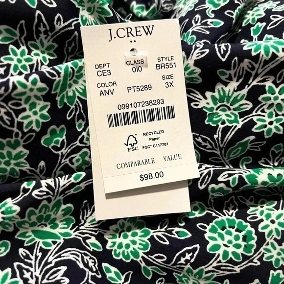 J Crew Bathing suit Green Navy Blue Floral One Shoulder Ruched NWT Size 3x - Picture 5 of 6